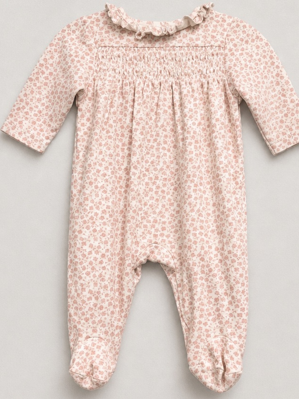 Little Me Pink Floral Ruffle Collar smocked Baby One-Piece 3 months